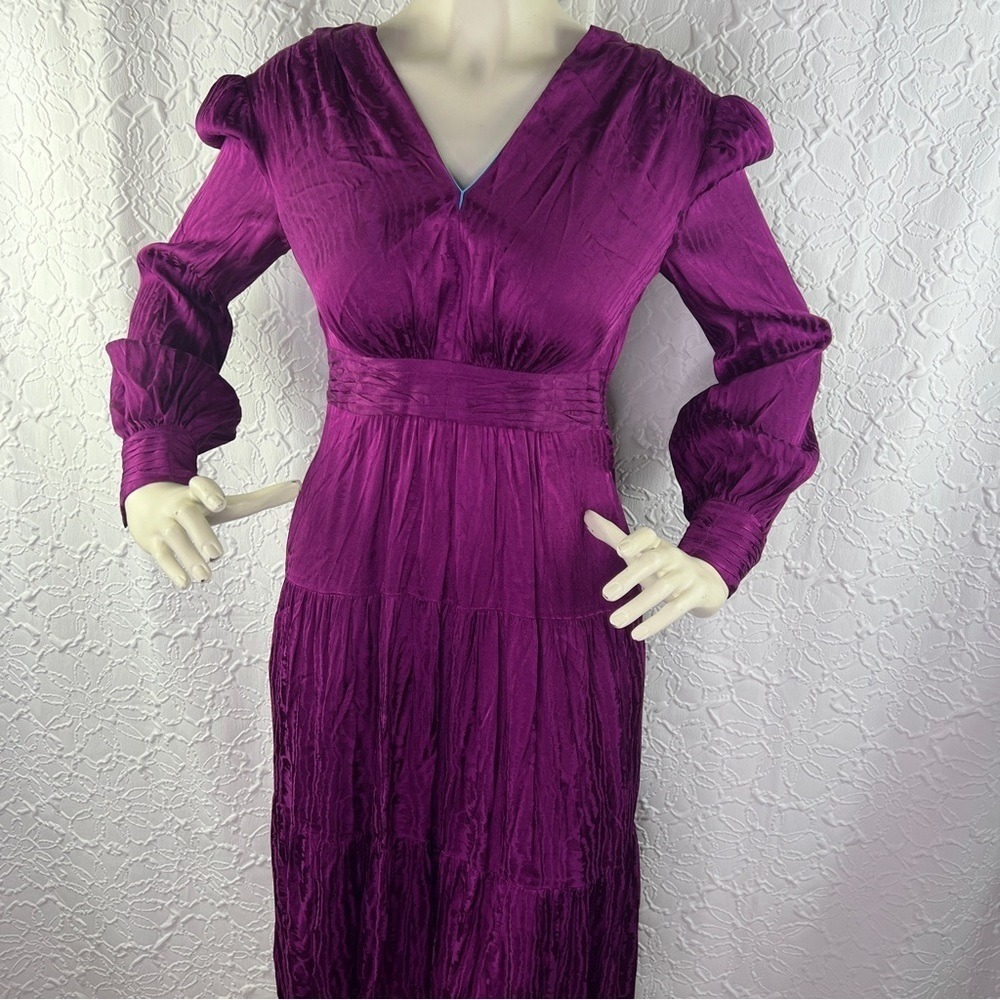 Sabina Musayev Ray Satin Jacquard Tiered Midi Dress Purple S - Picture 5 of 10
